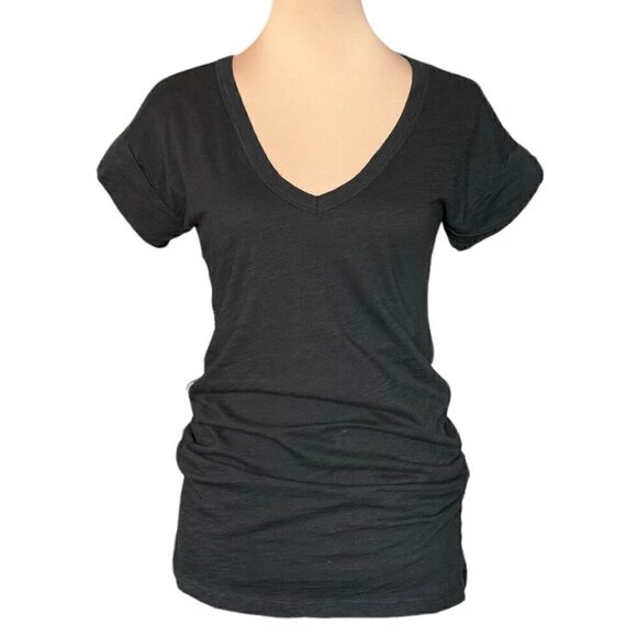 Madewell Hi-Line Fitted Long Tee T-Shirt Sz. XS Black Short Rolled Sleeves - Picture 1 of 11